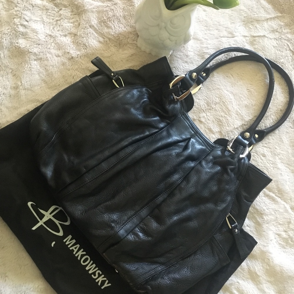 B Makowsky black leather shoulder bag